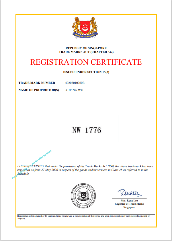 NW 1776 Online Shopping Singapore Trademark Certificate